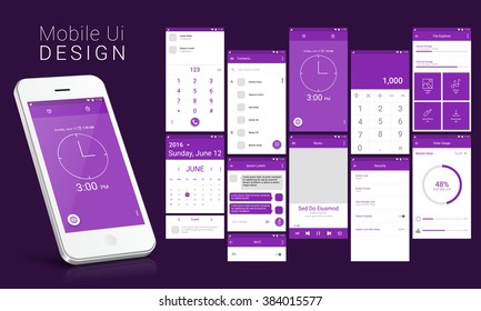 Material Design UI, UX Screens, flat web icons for mobile apps, responsive websites with Calling, Calendar, Contact List, Message, Stopwatch, Music, Calculator, Security, Search, Data Usages Features.