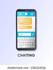 Material Design UI/UX and GUI Screens. Mobile apps kit template. User interface display. Concept for web page, presentation, social media. Mobile phone chat message. Chatting bubble speeches pictogram