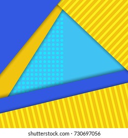 Material design vector background, blue,yellow colors. Abstract background with different levels surfaces, paper style and shadows