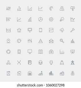Material design vector icons gray set. Thin line pixel perfect icons of business essential objects.