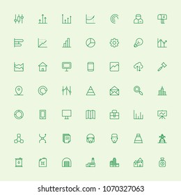 Material design vector icons green set. Thin line pixel perfect icons of business essential objects.