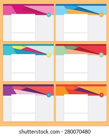 material design website cards template designs mockups with colorful header banners