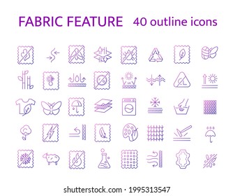 Material feature outline icons set. Textile industry. Different properties of fiber