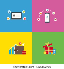 Material flat design icons set for online payment online. Internet payments, protection money transfer, online bank vector illustration. Landing page template