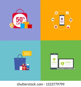 Material flat design icons set formobile payment for website and mobile website. Landing page template. Easy to edit and customize. Vector illustration