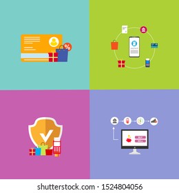 Material flat design icons set for online payment online. Internet payments, protection money transfer, online bank vector illustration. Landing page template