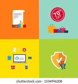 Material flat design icons set for online payment online. Internet payments, protection money transfer, online bank vector illustration. Landing page template