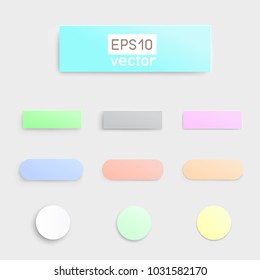Material flat multicolor button template infographic design. Different simple soft buttons with shadow on light background. Paper empty badge banner label