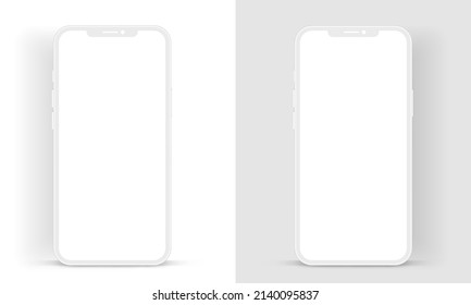 Material flat smartphone with white blank screen. Smartphone mockup. Device front view. 3D white mobile phone with shadow. Stock vector. Minimalist modern clay mockup for presentation ui ux.