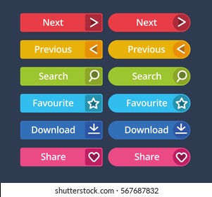 Material Flat Web Buttons Isolated Set Vector