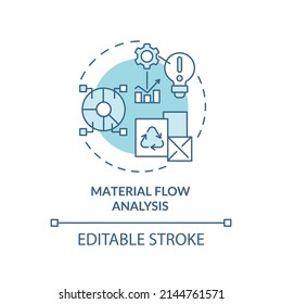 Material flow analysis turquoise concept icon. Method of industrial ecology abstract idea thin line illustration. Isolated outline drawing. Editable stroke. Arial, Myriad Pro-Bold fonts used