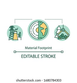 Material footprint concept icon. Overconsumption influences idea thin line illustration. Human impact on nature. Indication of consumption. Vector isolated outline RGB color drawing. Editable stroke