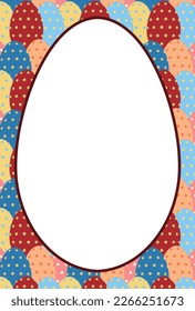 Material para tarjetas de felicitación con un marco en forma de huevo sobre un fondo de huevos con estampado