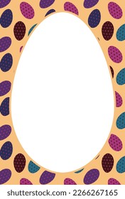 Material for greeting cards with an egg-shaped frame on a background of patterned eggs