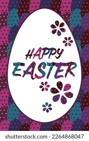Material para tarjetas de felicitación HAPPYEASTER sobre un fondo de huevos con patrón