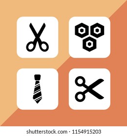 material icon. 4 material set with tie, cut and hexagonal vector icons for web and mobile app
