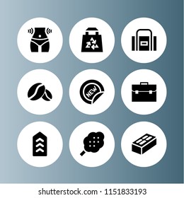 material icon. 9 material set with eco bag, grain, brick and cotton vector icons for web and mobile app