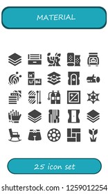  material icon set. 25 filled material icons. Simple modern icons about  - Layers, Ultraviolet, Log, Fabric, Trunk, Yarn ball, Periodic table, Sharpener, Wood, Wool, Oxigen, Exposure