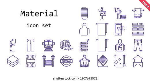 material icon set. line icon style. material related icons such as bricks, wool, trousers, apron, thread, 3d printer, yarn ball, jeans, layer, notification, subway, towels, towel, layers, charcoal