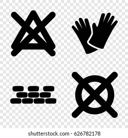 Material icons set. set of 4 material filled icons such as no bleaching, no dry cleaning, gloves