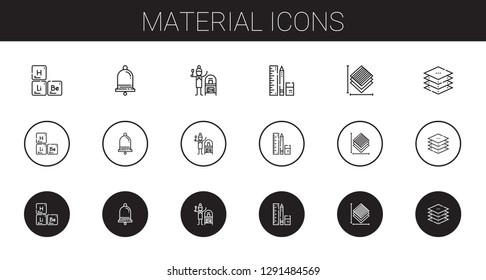 material icons set. Collection of material with periodic table, notification, terracotta, school material, layers. Editable and scalable icons.