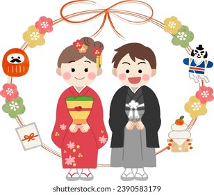 Ilustración material de un niño en un kimono