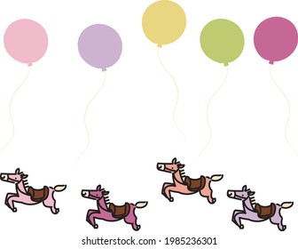 Material illustration of colorful horses and balloons