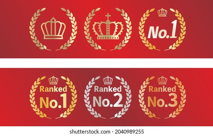 Material illustration of gold and silver crowns and number rankings on a red background