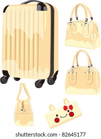 Material illustration- trolley case, suitcase, wallet, wrapped in white background