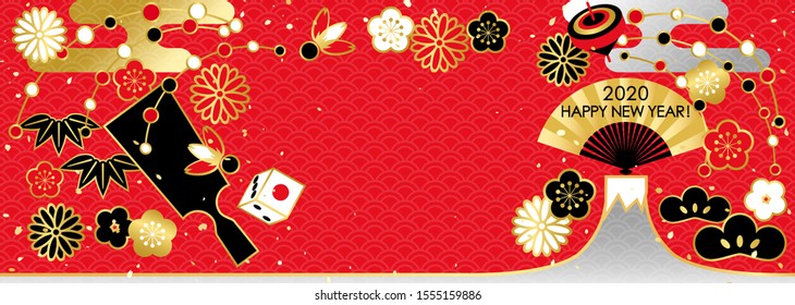 Material for Japanese New Year's cards decorated with Mt. Fuji and traditional motifs