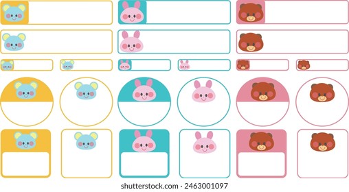 Material for name stickers: Mouse, rabbit, bear