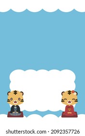Material para tarjetas de Año Nuevo con ilustraciones de tigres en kimono sentados en posición vertical