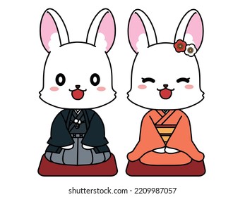 Material For New Year's Cards Of Rabbit Sitting Straight