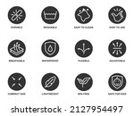 Material properties icons set. Fabric feature symbols. Flat vector illustration.