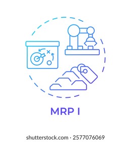 Material requirements planning blue gradient concept icon. MRP in manufacturing regulation. Inventory management. Round shape line illustration. Abstract idea. Graphic design. Easy to use in article