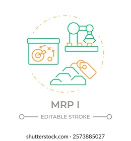 Material requirements planning duo tone concept icon. MRP in manufacturing regulation. Inventory management. Round two color outline illustration. Abstract vector design. Easy to use in article