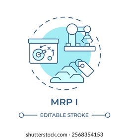 Material requirements planning soft blue concept icon. MRP in manufacturing regulation. Inventory management. Round shape line illustration. Abstract idea. Graphic design. Easy to use in article