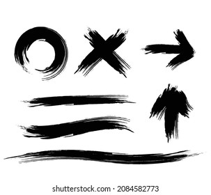 Material set of black circles, cross marks and lines