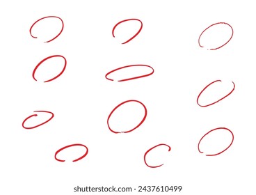 Material set of circles hand-drawn with red pen