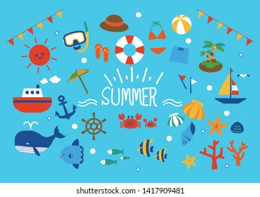 Material set of cute summer sea.
