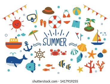 Material set of cute summer sea.