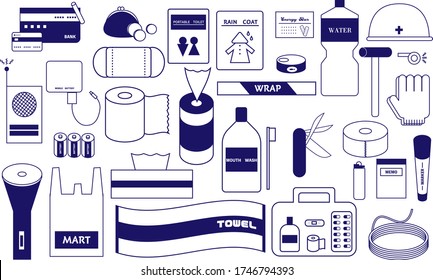 Material set of disaster prevention goods illustration