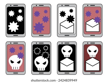 Material conjunto de imágenes de teléfonos inteligentes infectadas con virus