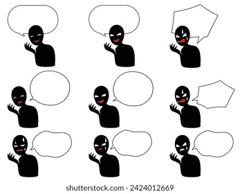 A material set of villains and speech bubbles who talk maliciously