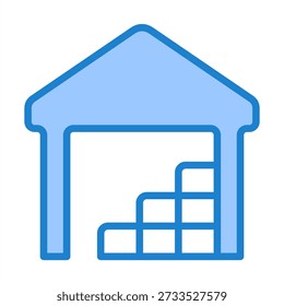 Icono de almacenamiento de material con color azul para la gestión de la producción