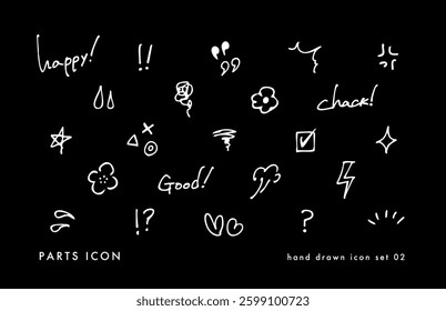 Material of surprise marks and emotional expressions. A set of freehand hand-drawn icons.
