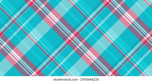 Material textile pattern texture, retail seamless fabric check. Satin tartan plaid vector background in cyan and light colors palette.