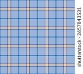 Material texture check vector, traditional plaid pattern fabric. Summertime textile background seamless tartan in blue and light colors palette.