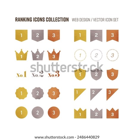 Material used to express rankings and ranks. A set of ranking icons with a rough texture.