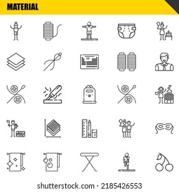 material vector line icons set. man, towels and sewing Icons. Thin line design. Modern outline graphic elements, simple stroke symbols stock illustration